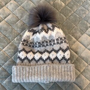 Loft Gray and White Pom-Pom Beanie